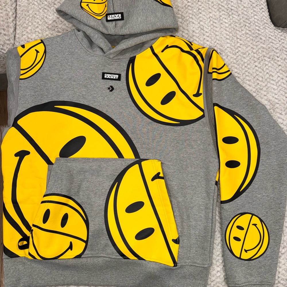 Converse Yellow Sweatshirt with Smiley Faces Design